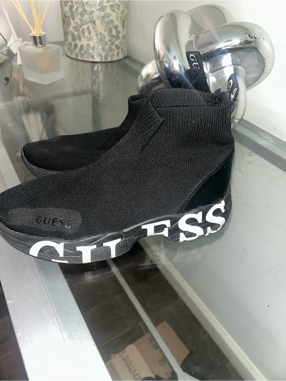 Guess Black Sock Sneaker with White Logo Sole